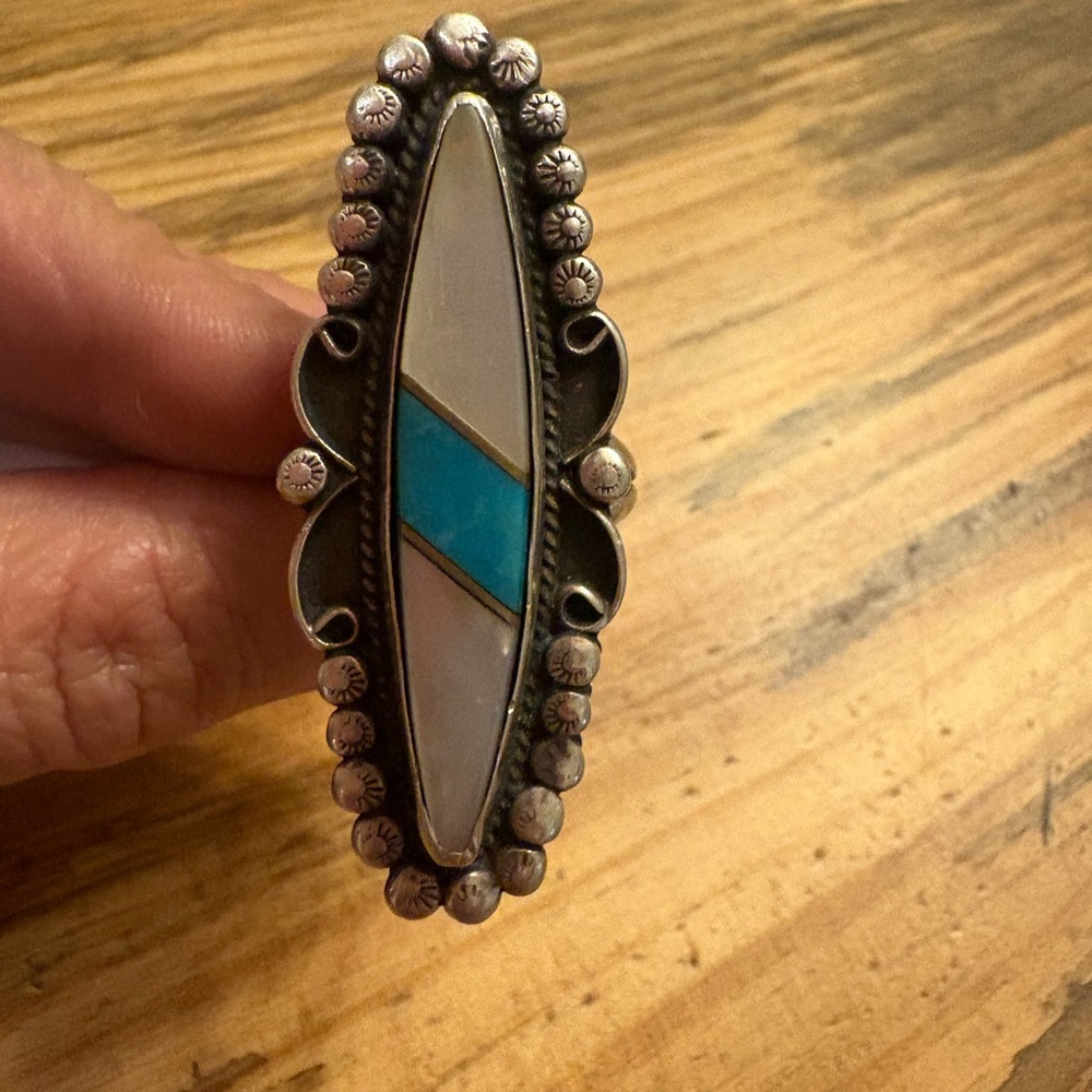 Vintage Native MOP Turquoise Ring large sterling silver
